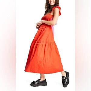 Topshop Orange Maxi A-Line Tiered Dress‎